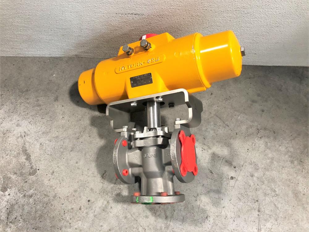 XOMOX Tufline 1-1/2" 150# CF8M 3-Way Plug Valve, Type D,  w/ Hytork 426 Actuator